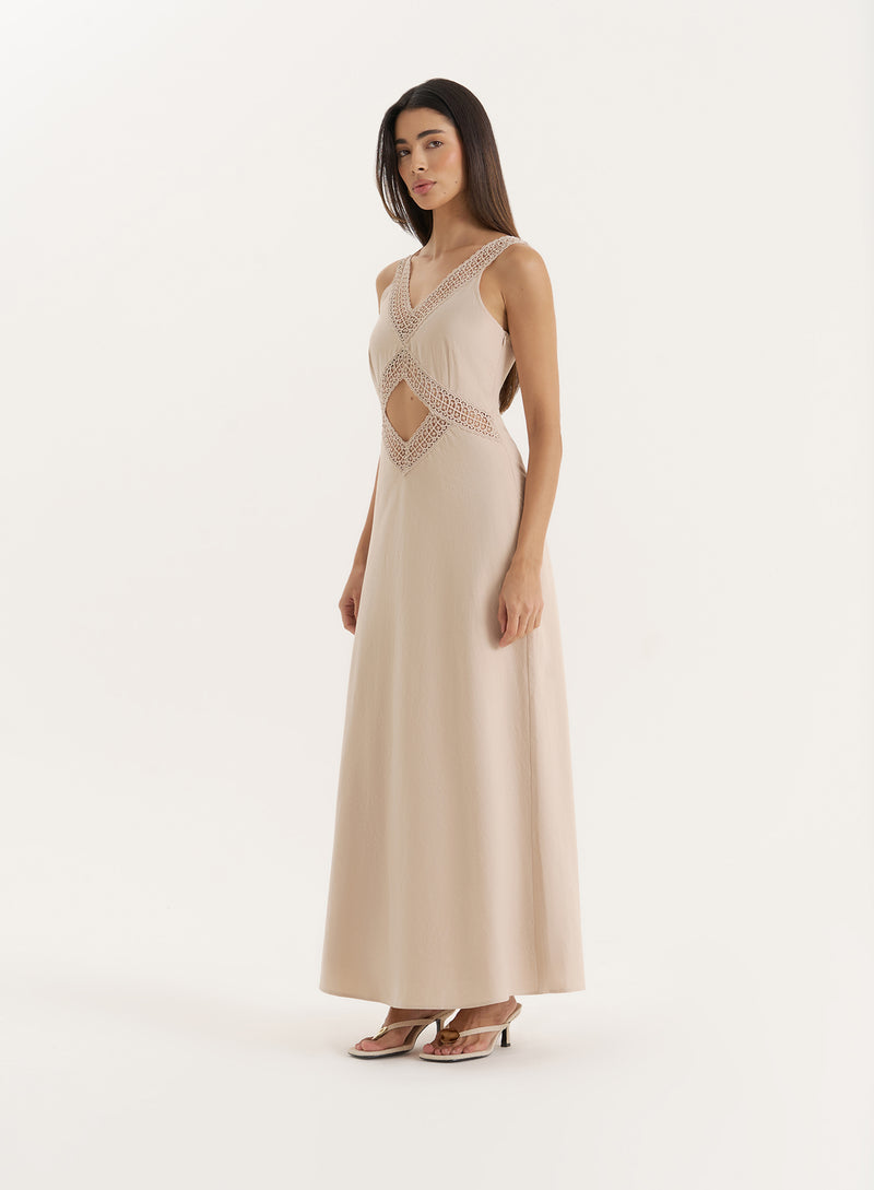 Beige Cut Out Maxi Dress- Briany