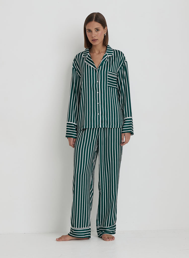 Green Striped Satin Pyjama Trouser- Noelle