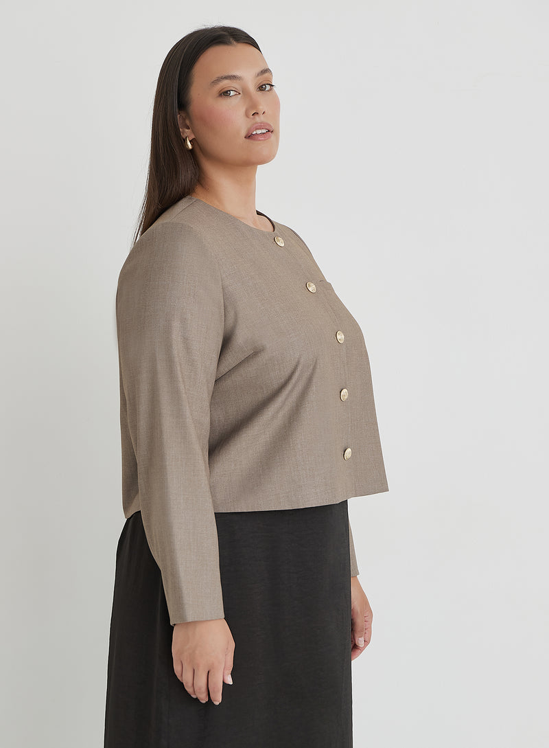 Beige Curve Tailored Cropped Jacket- Agnes