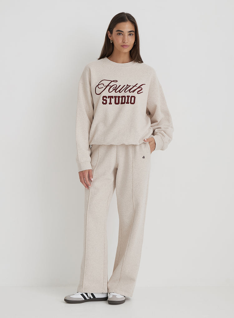 Oatmeal Fourth Studio Slogan Oversized Sweatshirt- Chester