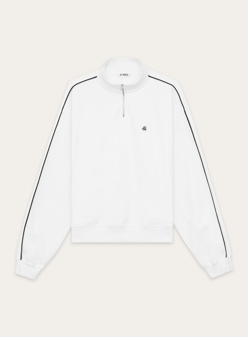 White Branded Half Zip Cropped Sweatshirt- Gilly