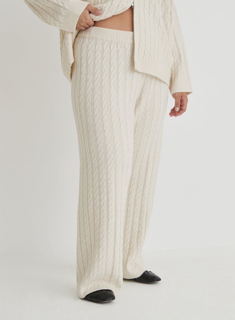 Cream Curve Cable Knit Trouser- Janina