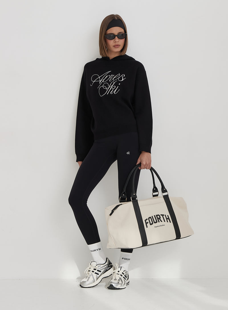 Black Apres Ski Slogan Cropped Knitted Hoodie- Nadja