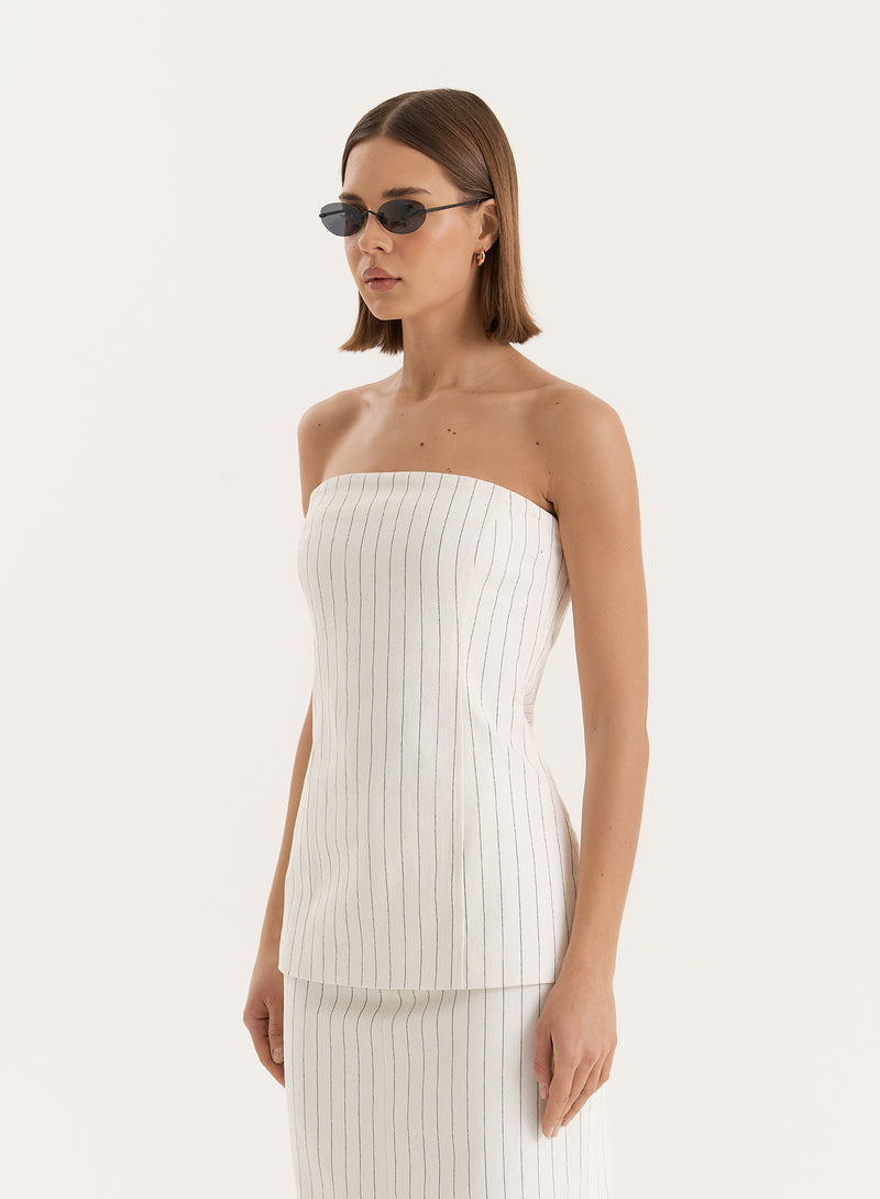 White Pinstripe Tailored Denim Corset- Dionne