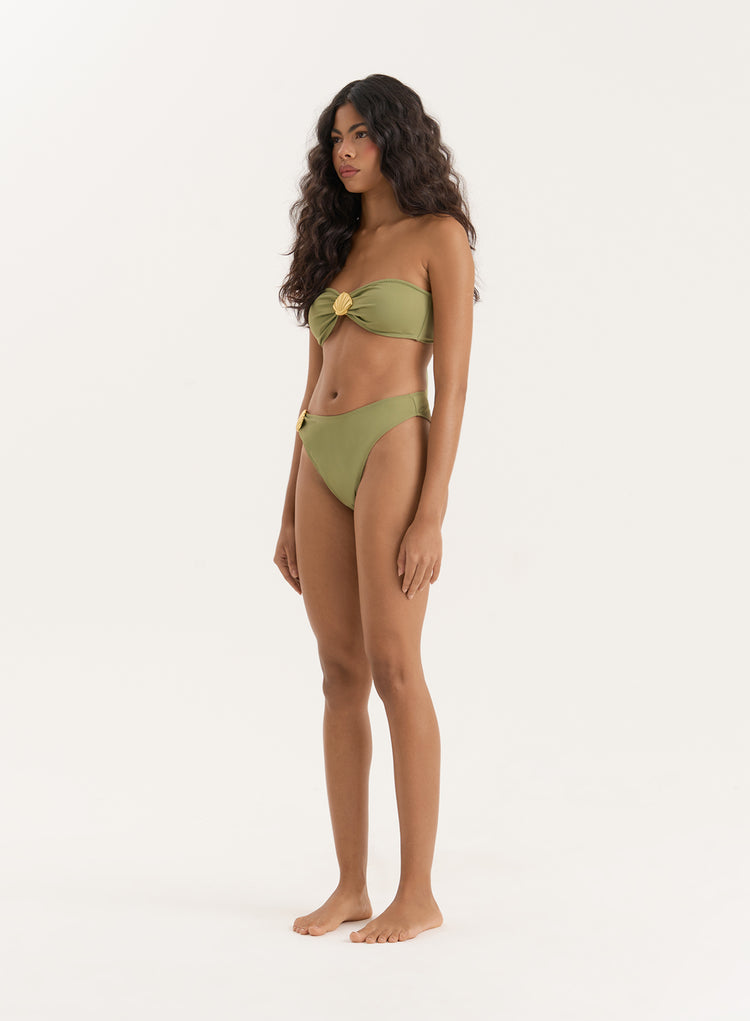 Olive Shell Buckle Bandeau Bikini Top- Tamia