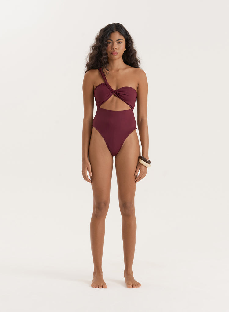 Burgundy Twist Front Cut Out Swimsuit- Ellison