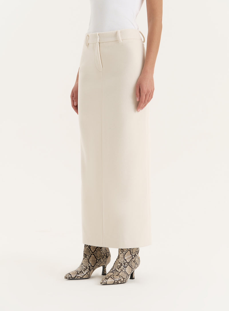 Cream Wool Blend Column Maxi Skirt- Shelly