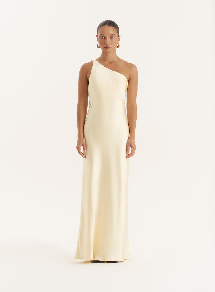 Lemon Satin One Shoulder Maxi Dress- Ellen