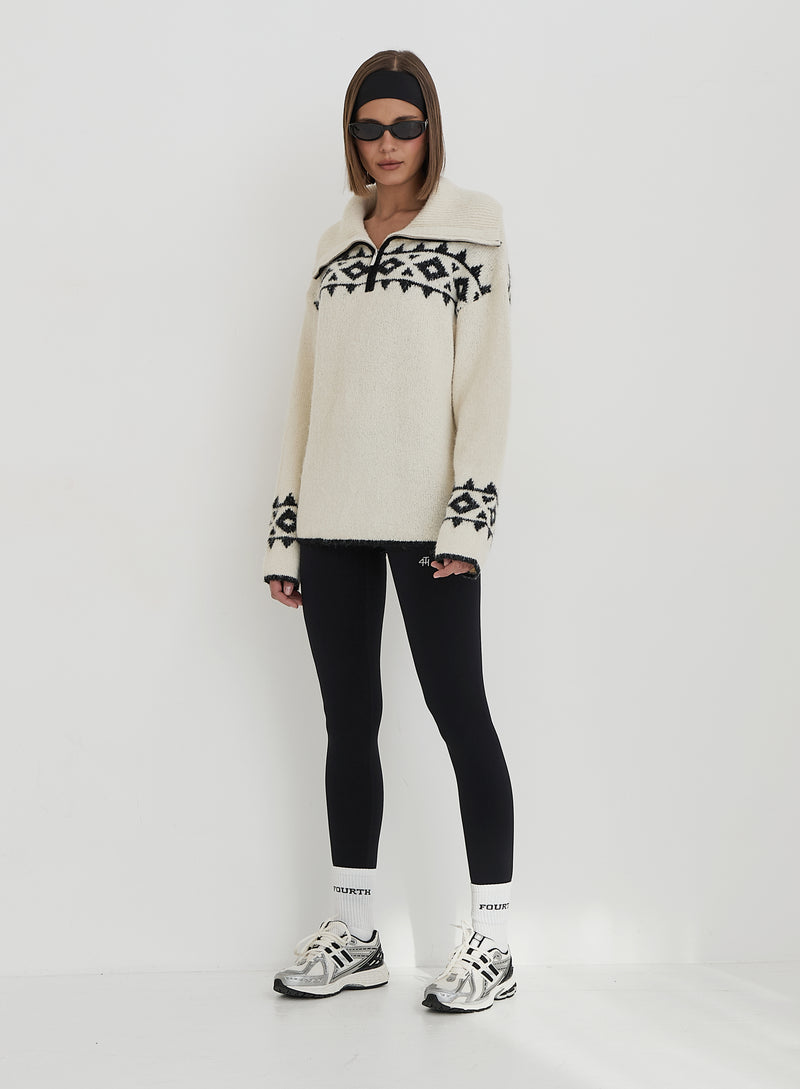 Cream Fairisle Knitted Half Zip Jumper- Kali