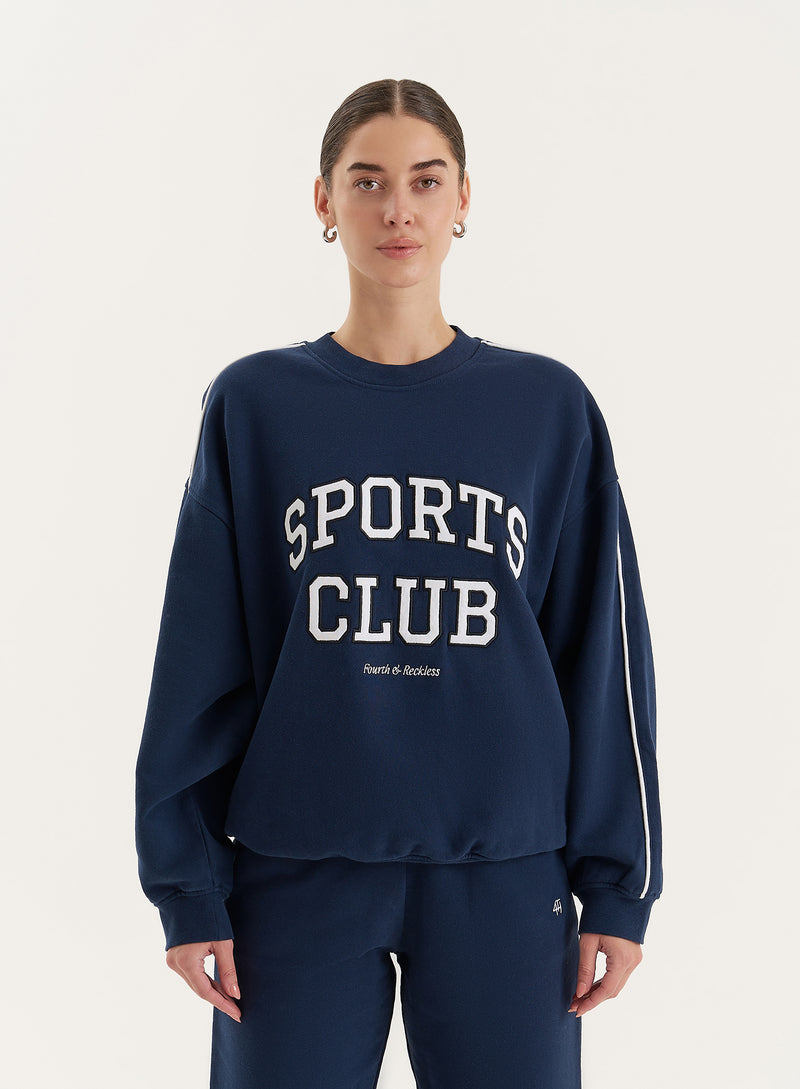 Navy Slogan Relaxed Oversized Sweatshirt- Ellie