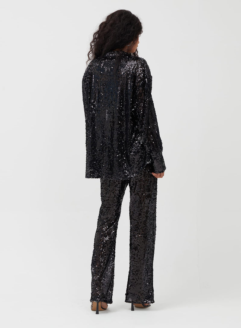 Black Sequin Straight Leg Trousers - Zoey