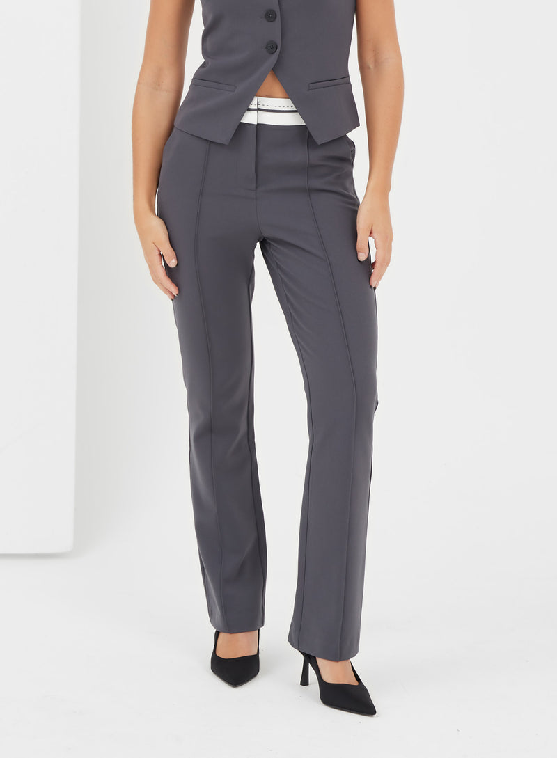 Kennedy Exposed Waistband Trouser Charcoal - 3 - 4th&Reckless