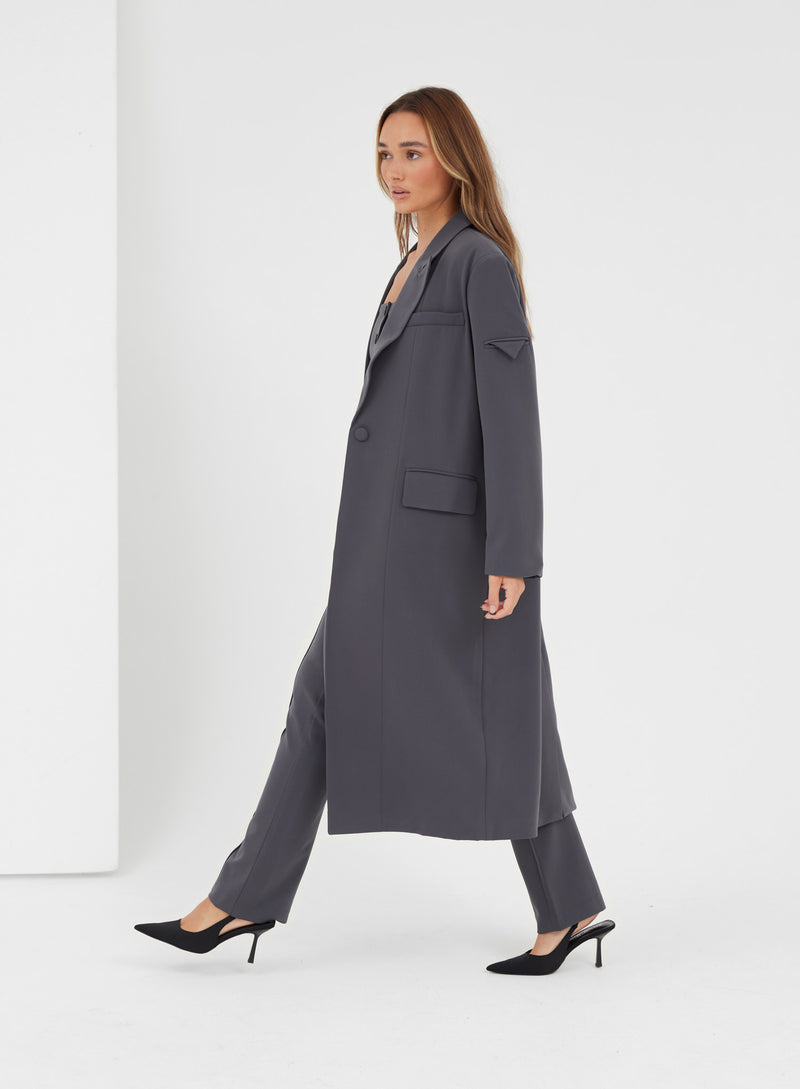 Kennedy Longline Tailored Coat Charcoal - 2 - 4th&Reckless