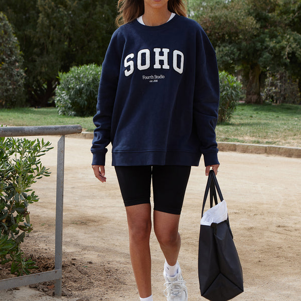 Women's Navy Boucle Logo Sustainable Sweatshirt | Soho | 4th