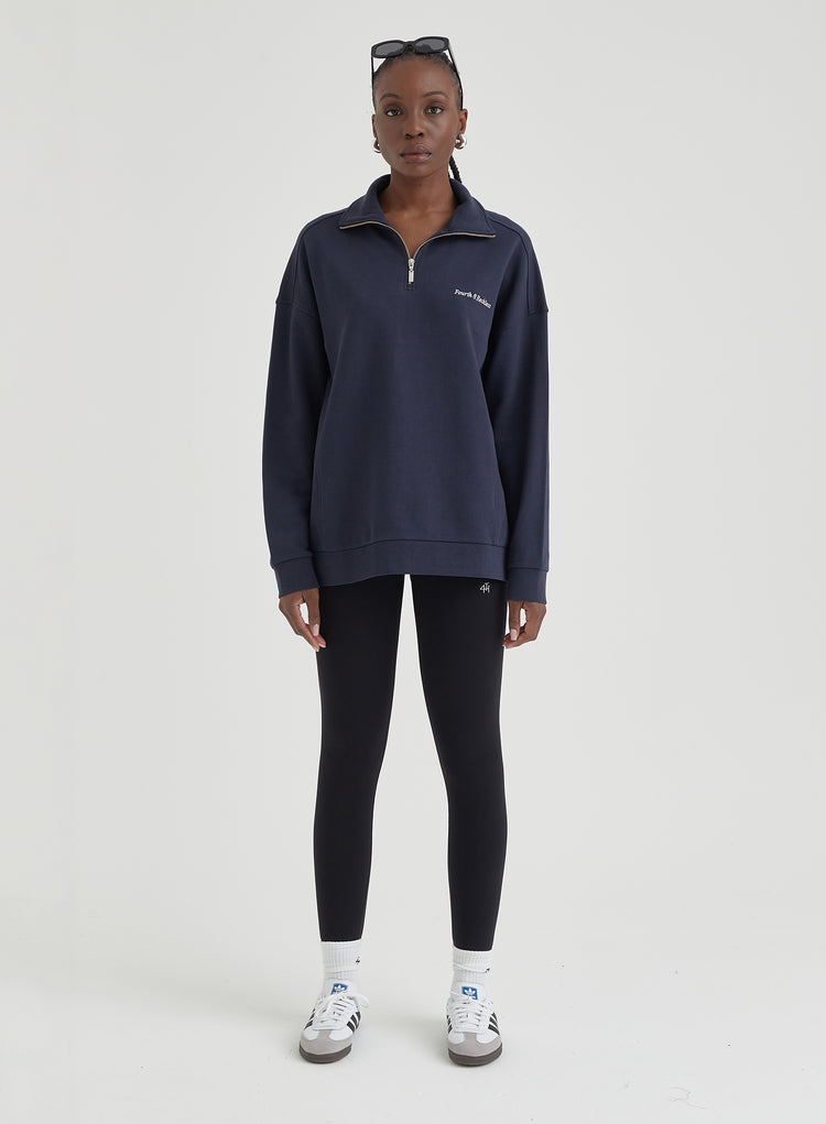 Navy Half Zip Oversized Polo Sweatshirt - Marla