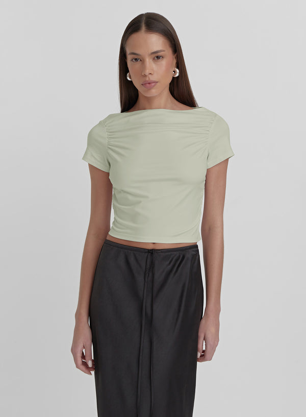 Sage Ruched Jersey Cropped T-shirt- Darrilyn