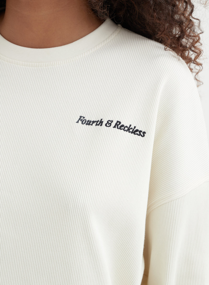 Women's Cream Ribbed Jersey Cropped Sweatshirt | Jaz | 4th & Reckless