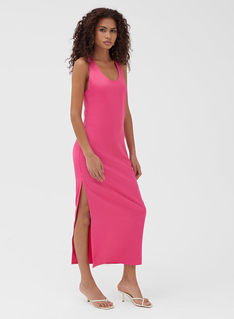 Pink Twist Back Satin Maxi Dress - Darcey
