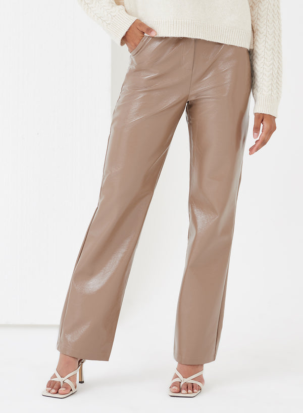 Gilly Patent Faux Leather Trouser Mocha - 2 - 4th&Reckless