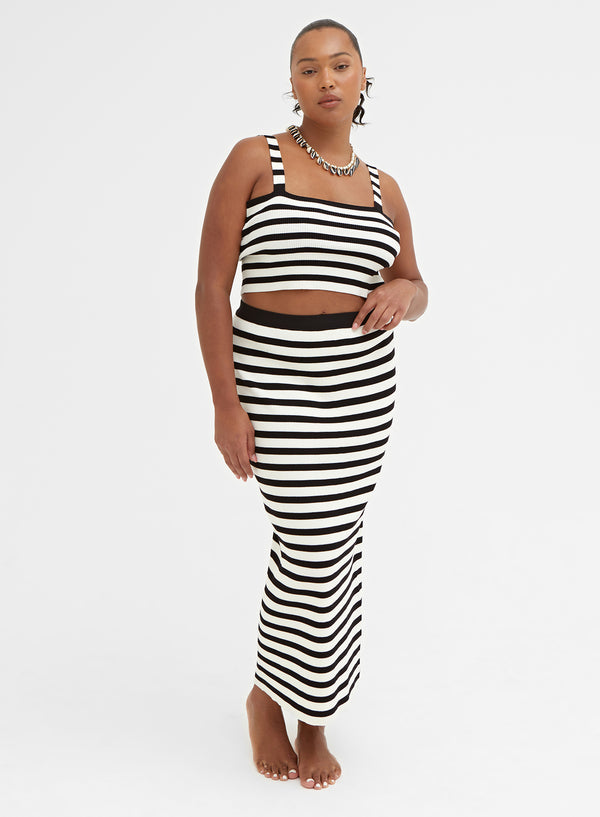 Black And Cream Stripe Knit Maxi Skirt – Zoe