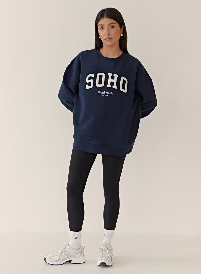 Women's Navy Boucle Logo Sustainable Sweatshirt, Soho
