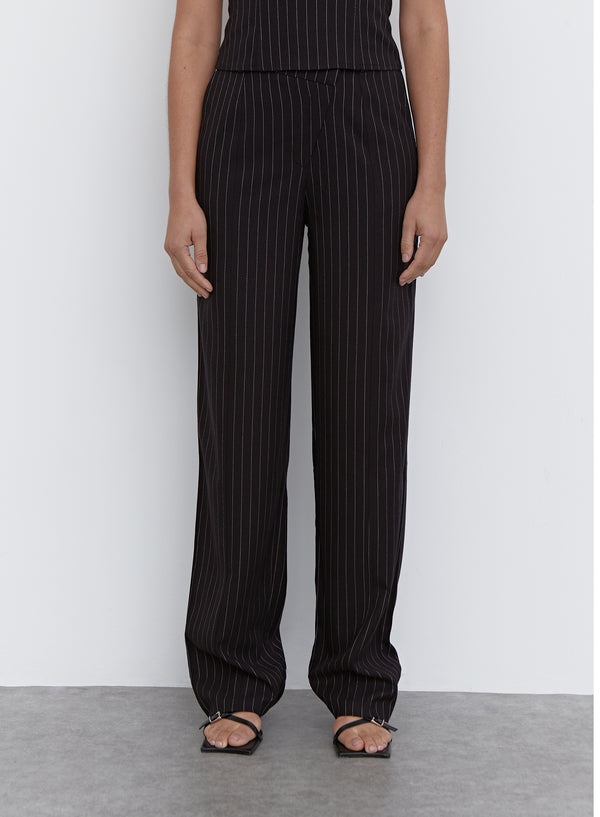 Black Pinstripe Tailored Straight Leg Trouser - Libby