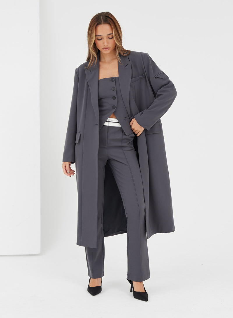Kennedy Longline Tailored Coat Charcoal - 3 - 4th&Reckless