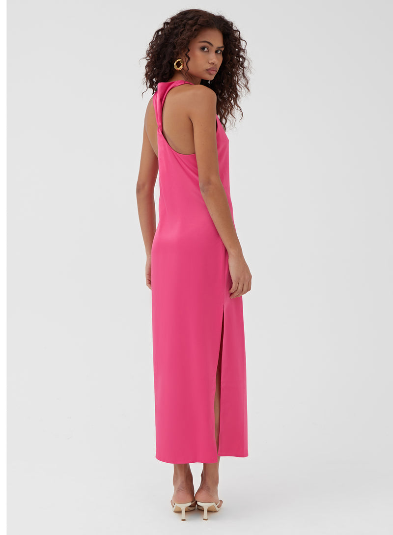 Pink Twist Back Satin Maxi Dress - Darcey