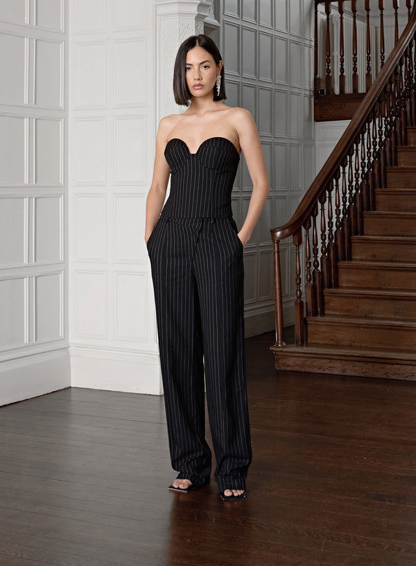 Black Pinstripe Tailored Corset Top - Libby