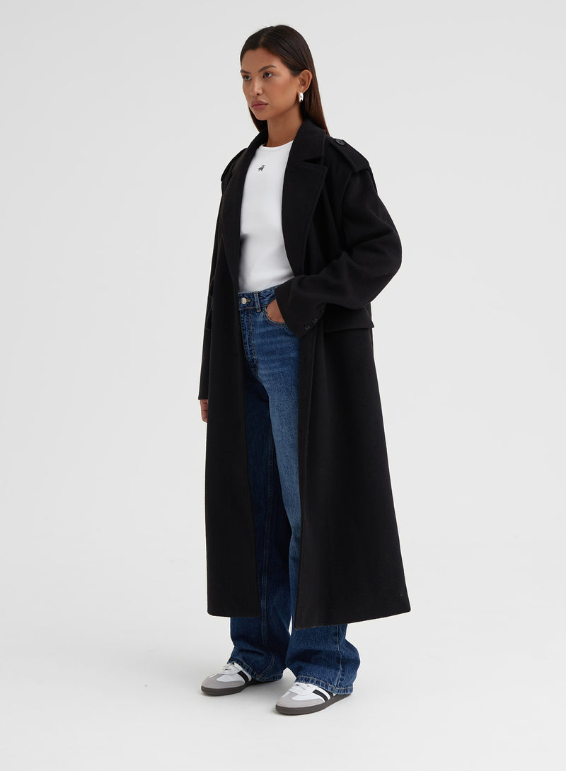 Black Tailored Longline Utility Coat – Seana