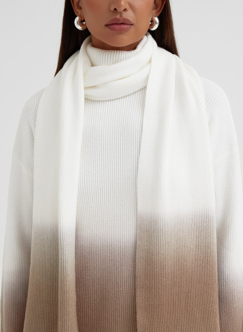 Beige Ombre Roll Neck Knitted Jumper With Scarf – Zina