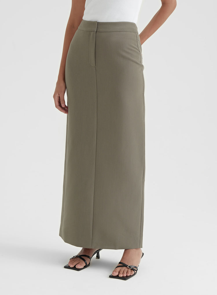 Olive Green Tailored Midaxi Skirt - Kennedy