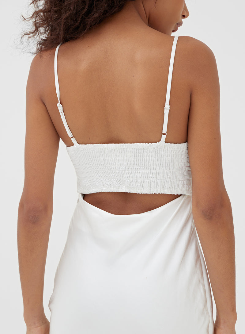 White Cut Out Satin Midi Dress - Isha