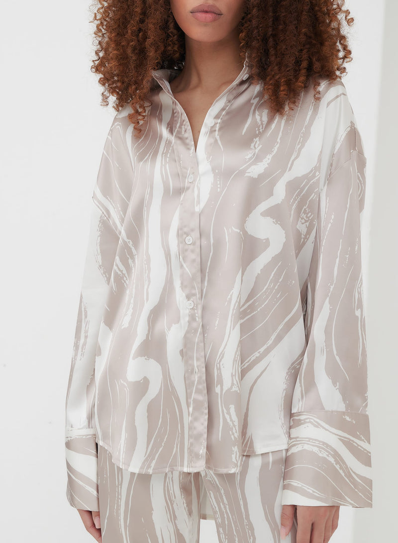 Brown Marble Satin Shirt – Amira - 4