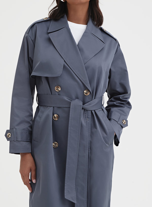 Slate Blue Belted Trench Coat - Lille