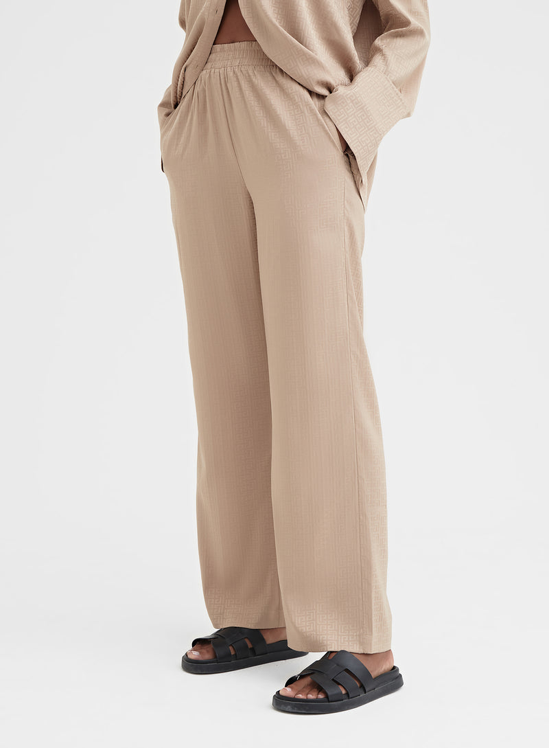 Camel Relaxed Geo Print Satin Trouser - Mimi