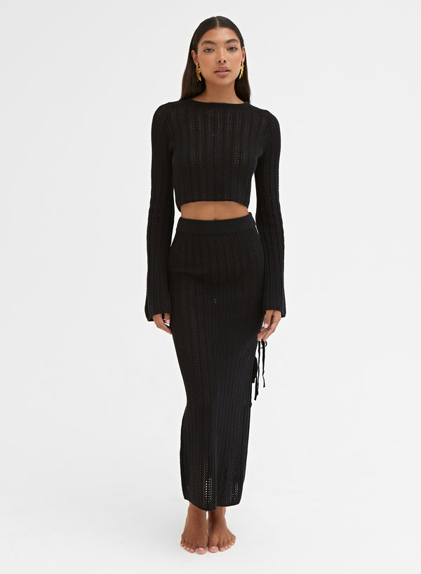 Black Knitted Open Tie Back Top – Shannon