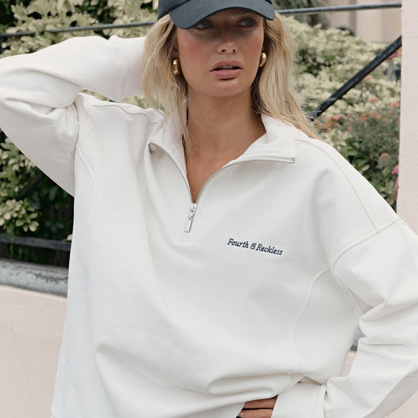 Women's Cream Half Zip Polo Sweatshirt | Marla | 4th & Reckless