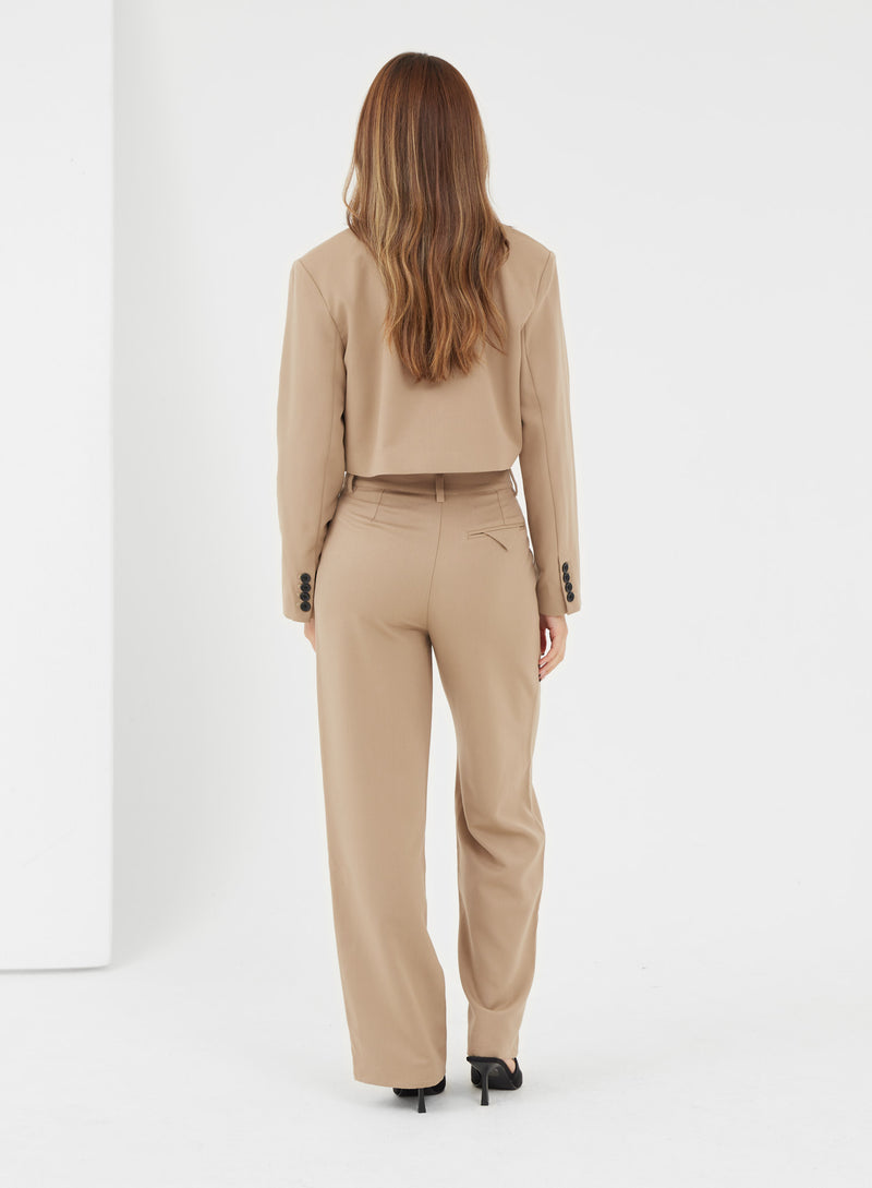 Crawford Wide Leg Tailored Trouser Camel - 4 - 4th&Reckless