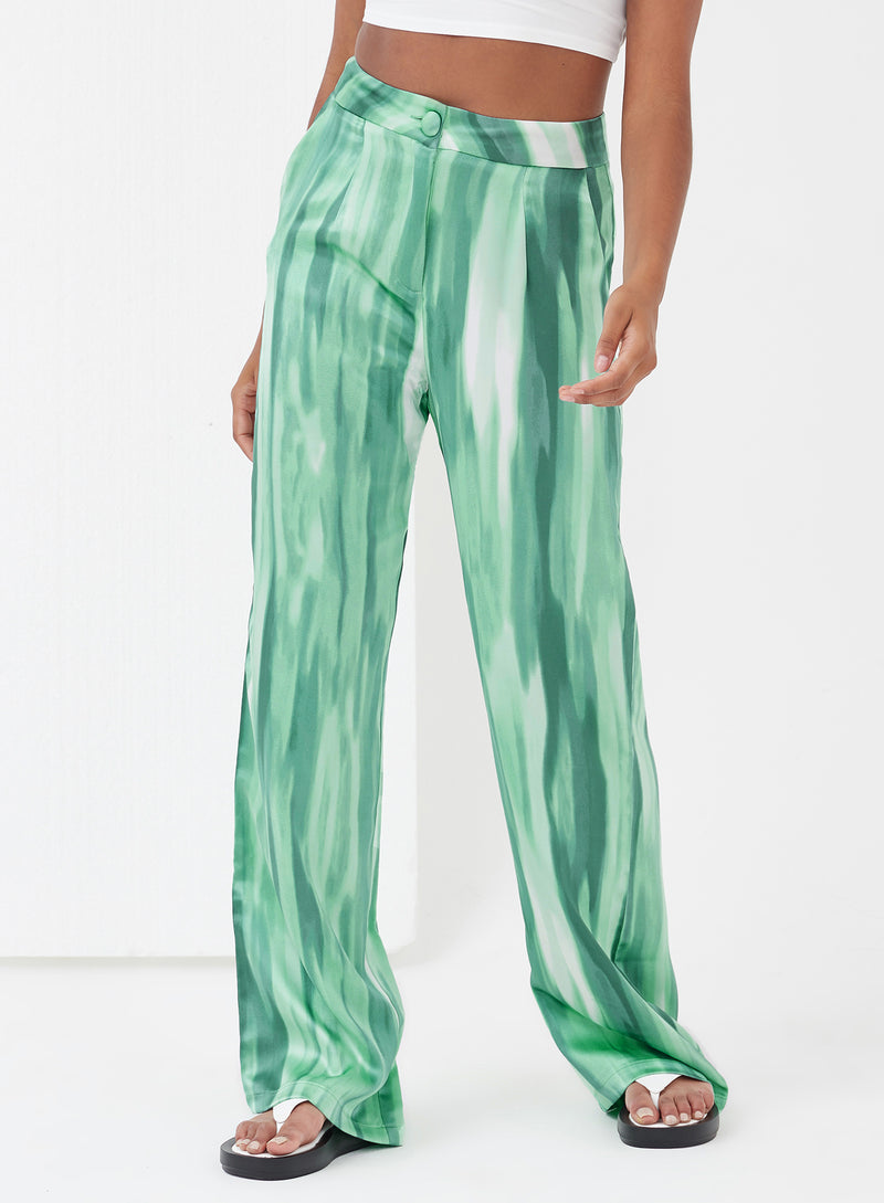 Norma Dye Print Satin Trouser Green - 2 - 4th&Reckless