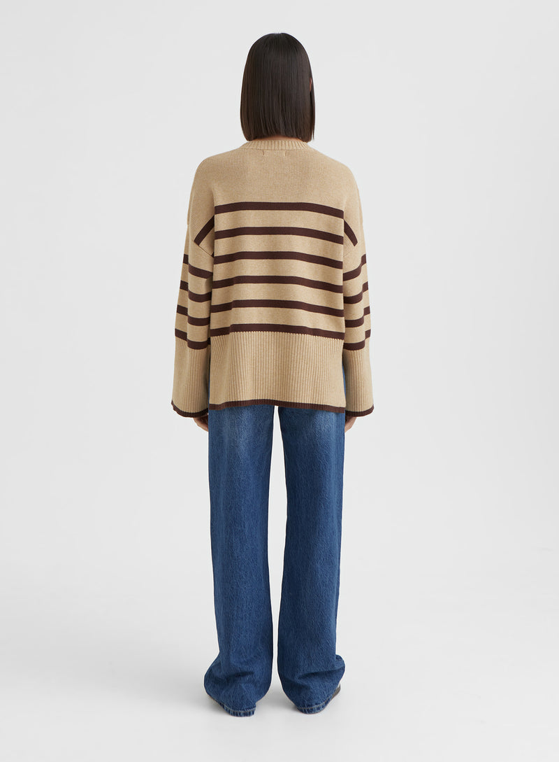 Camel Striped Boxy Knitted Jumper - Cleo