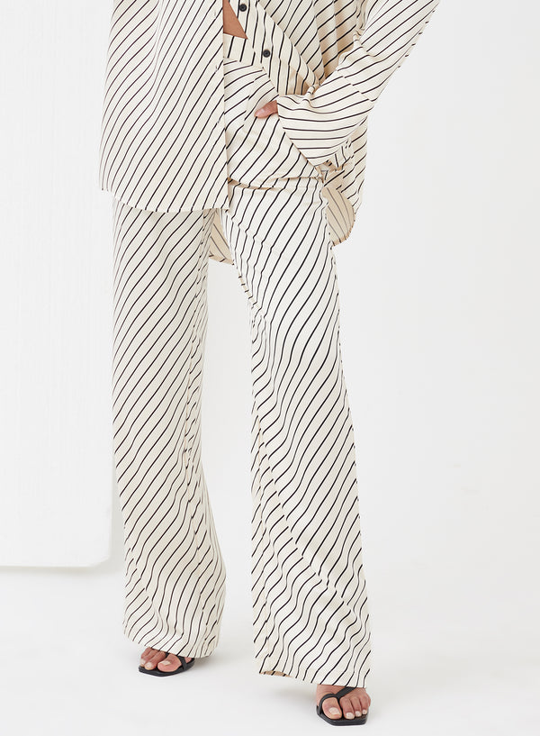Norma Diagonal Stripe Satin Trouser Cream - 2 - 4th&Reckless