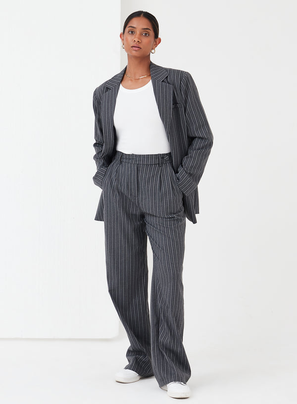Freja Pinstripe Tailored Trouser Grey - 2 - 4th&Reckless
