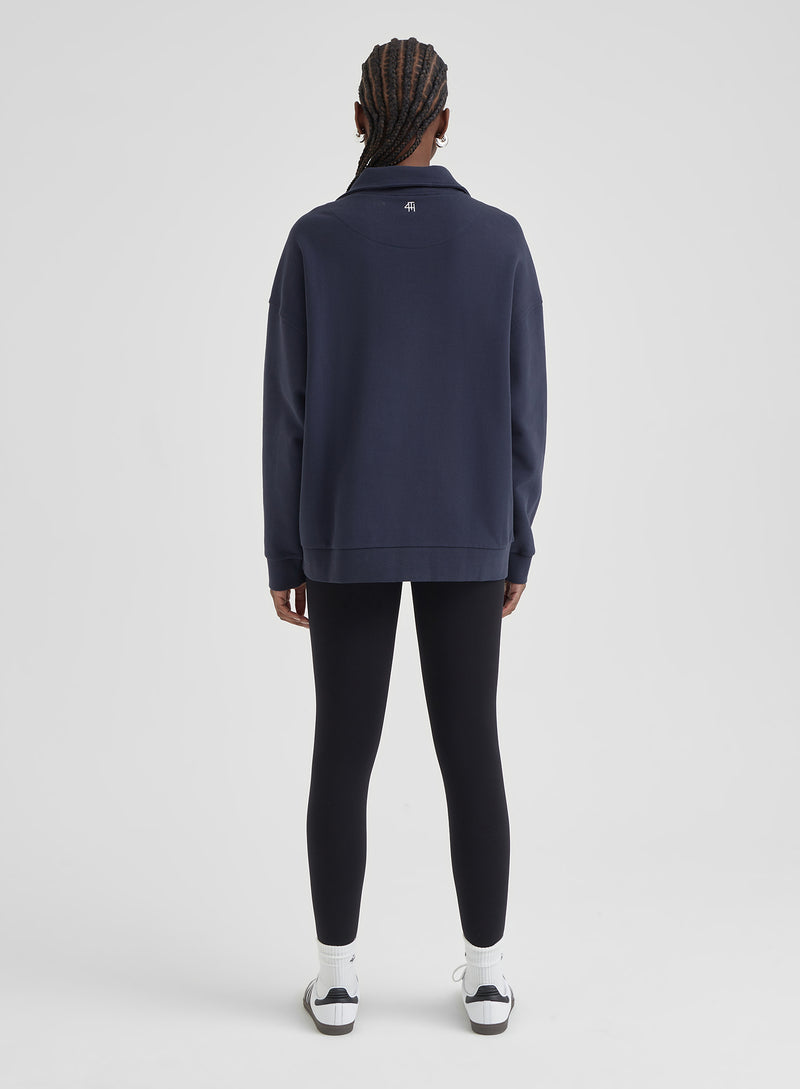 Navy Half Zip Oversized Polo Sweatshirt - Marla